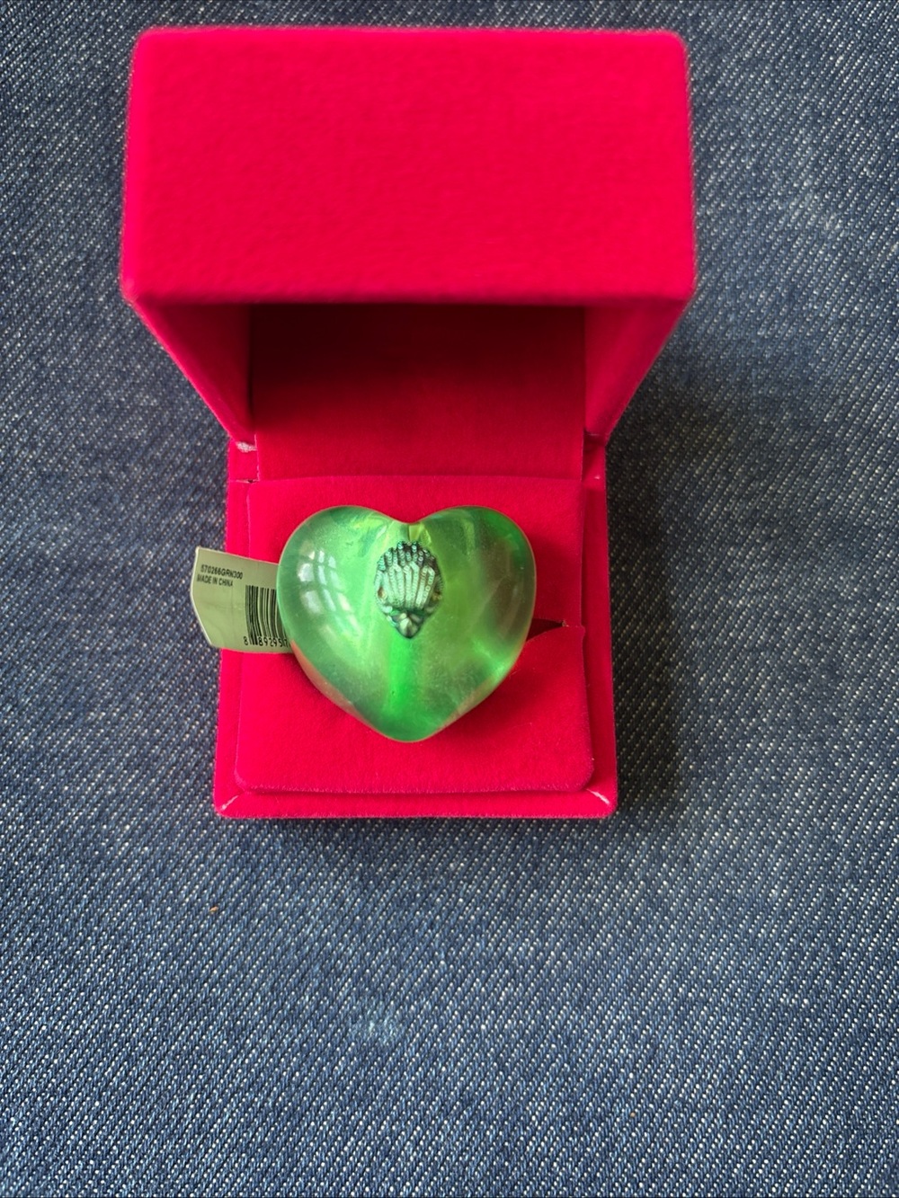 Kurt Geiger London Heart Jelly Eagle Cocktail Ring Green Size -8 New